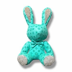 Large Luxury Handmade Monogram Turquoise Patterned Bunny W/ Silver Accents NWOT